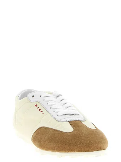 Marni Smooth Polyamide Sneakers With Suede Accents In Neutral