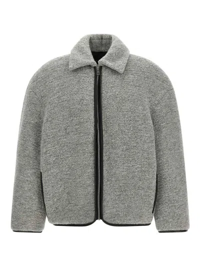 Jw Anderson Mens Light Grey Melange Contrast-trim Relaxed-fit Knitted Wool-blend Jacket In Gray