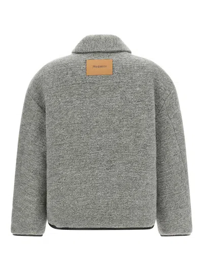 Jw Anderson Mens Light Grey Melange Contrast-trim Relaxed-fit Knitted Wool-blend Jacket In Gray
