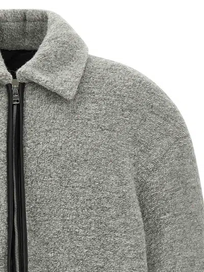Jw Anderson Mens Light Grey Melange Contrast-trim Relaxed-fit Knitted Wool-blend Jacket In Gray