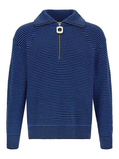 Jw Anderson Blue Sweater With Half Zip Closure On The Front In Cotton Piquet Man In Blue