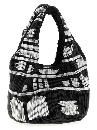 Jw Anderson Mini Beaded Shoulder Bag With Abstract Patterns In Black