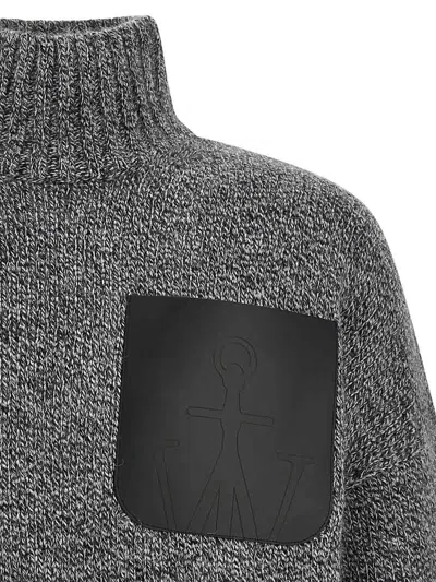 Jw Anderson Grey Sweater With High Neck And One Front Patch Leather Pocket In Wool Blend Man In Gray
