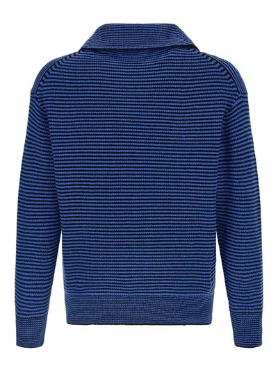 Jw Anderson Blue Sweater With Half Zip Closure On The Front In Cotton Piquet Man In Blue
