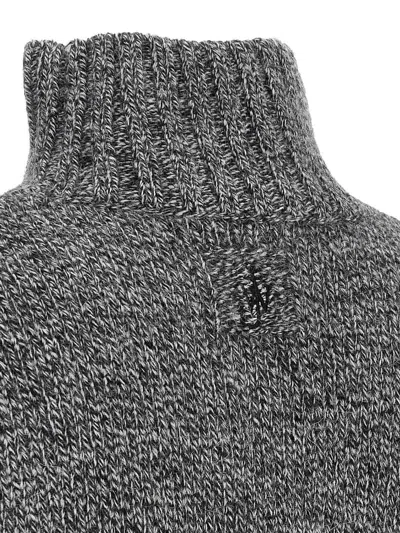 Jw Anderson Grey Sweater With High Neck And One Front Patch Leather Pocket In Wool Blend Man In Gray