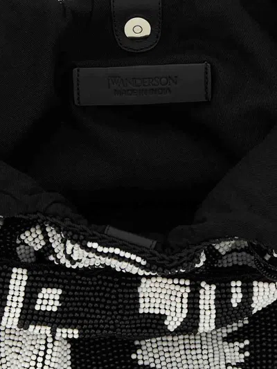 Jw Anderson Mini Beaded Shoulder Bag With Abstract Patterns In Black