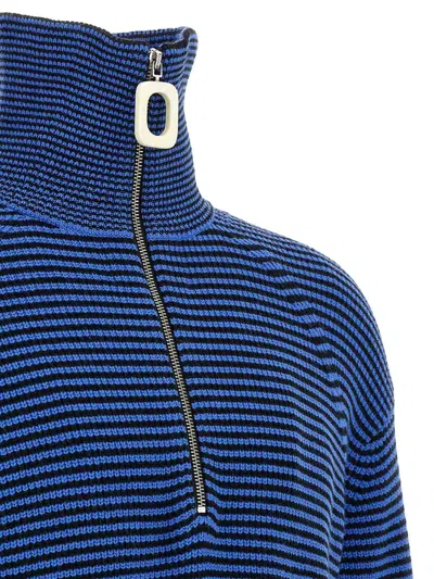 Jw Anderson Blue Sweater With Half Zip Closure On The Front In Cotton Piquet Man In Blue