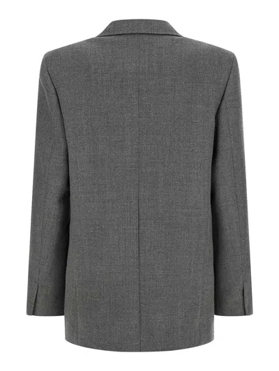 Jil Sander Double-breasted Textured Wool Blazer With Flap Pockets In Gray