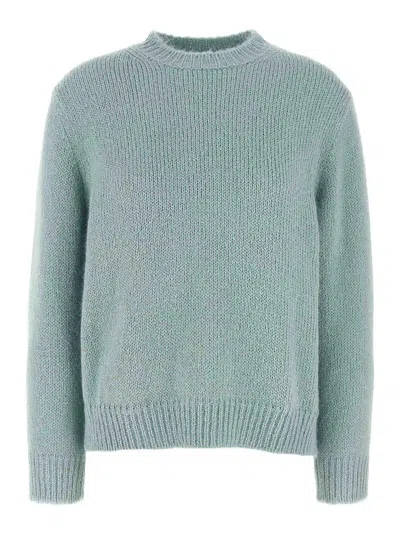 Jil Sander Ribbed Crewneck Knit Sweater With Soft Texture In Blue