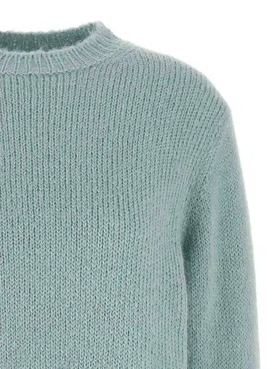 Jil Sander Ribbed Crewneck Knit Sweater With Soft Texture In Blue