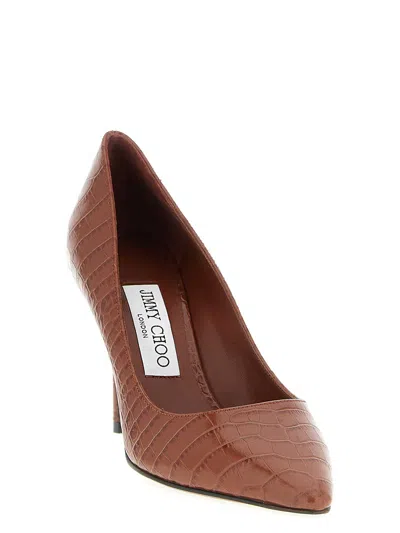 Jimmy Choo 85mm Romy Crocodile-effect Pointed-toe Pumps In Brown