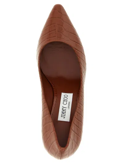 Jimmy Choo 85mm Romy Crocodile-effect Pointed-toe Pumps In Brown