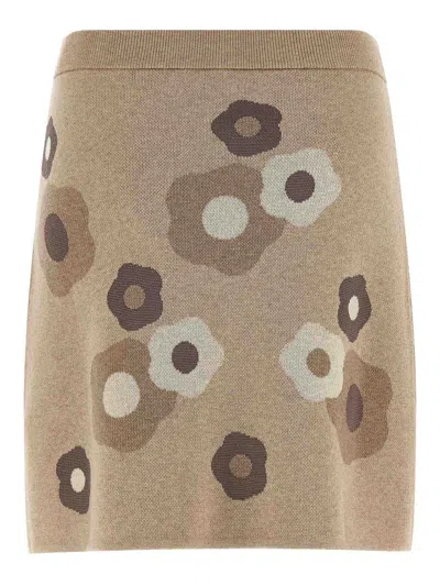 Kenzo Floral-pattern Knit Skirt In Brown