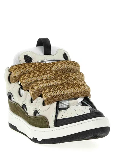 Lanvin Curb Sneakers In Grey Suede And Leather In Multi