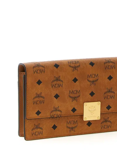 Mcm Large Wallet With Logo Shoulder Strap In Brown