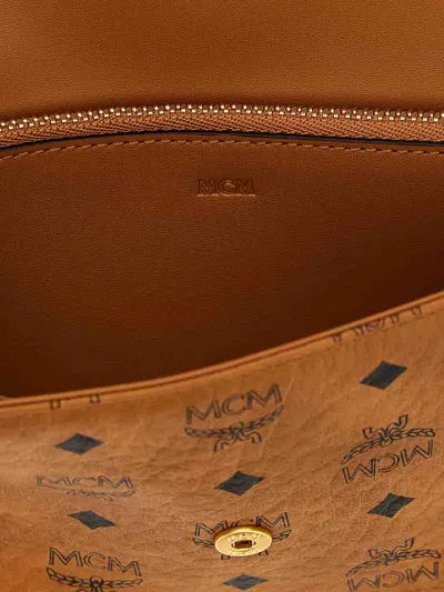 Mcm Large Wallet With Logo Shoulder Strap In Brown