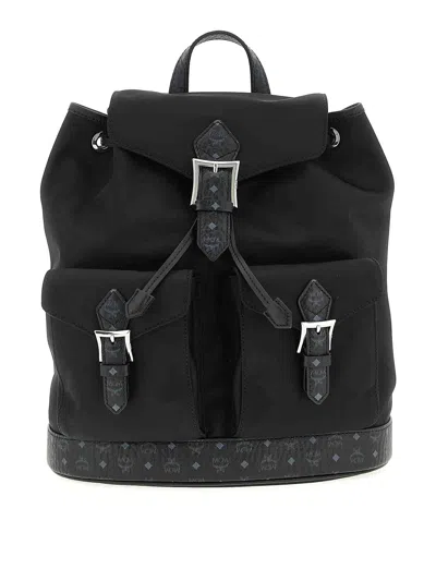 Mcm Straps Adjustable Buckle Front Pockets Top Handle In Black