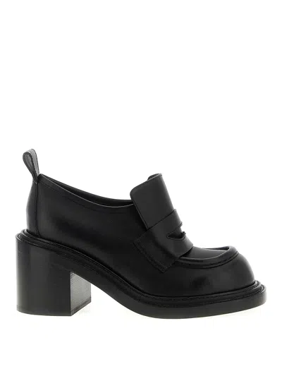 Moschino Block Heel Loafers Pull Tab In Black
