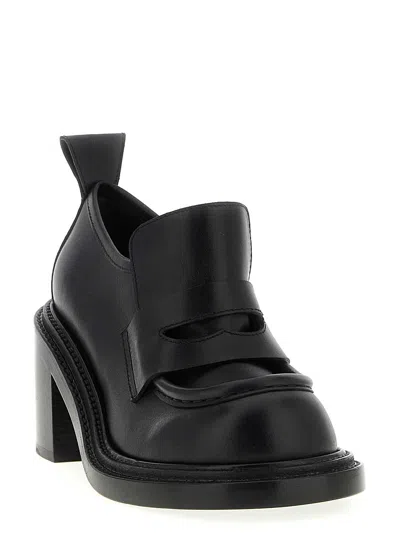 Moschino Block Heel Loafers Pull Tab In Black