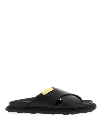 Moschino Leather Sandals In Black