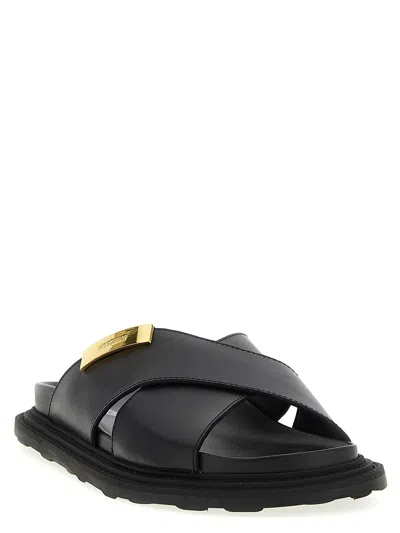 Moschino Leather Sandals In Black