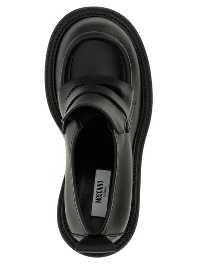 Moschino Block Heel Loafers Pull Tab In Black