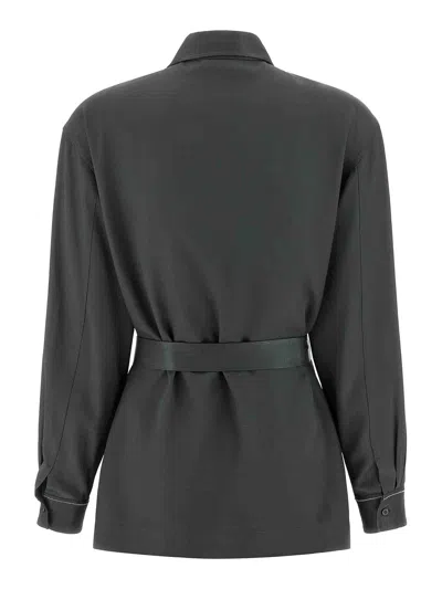Peserico Fluid Viscose Twill Shirt With Jewel-detail Cuffs In Black
