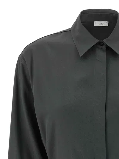Peserico Fluid Viscose Twill Shirt With Jewel-detail Cuffs In Black