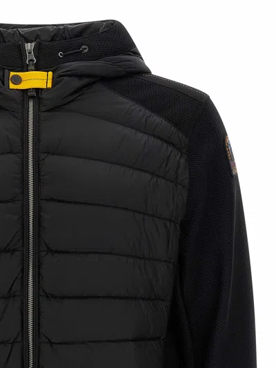 Parajumpers Quilted Black Down Jacket With Hood And Textured Sides In Black