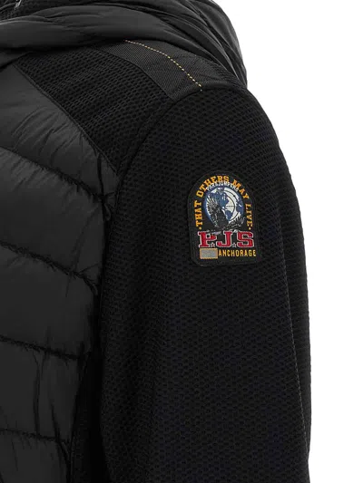 Parajumpers Quilted Black Down Jacket With Hood And Textured Sides In Black