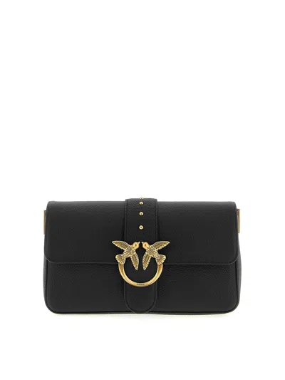Pinko Love One Mini Slouchy Leather Shoulder Bag In Black