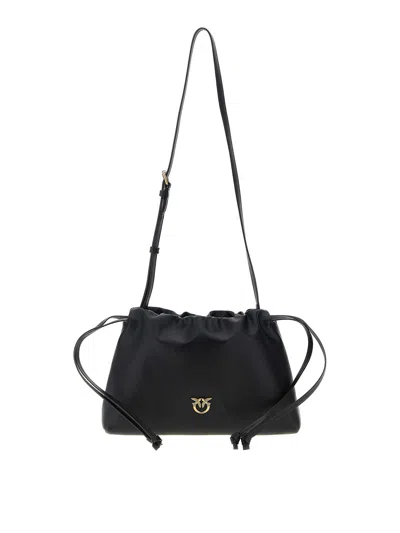 Pinko Maxi Clutch With Soft Calfskin Shoulder Strap In Black