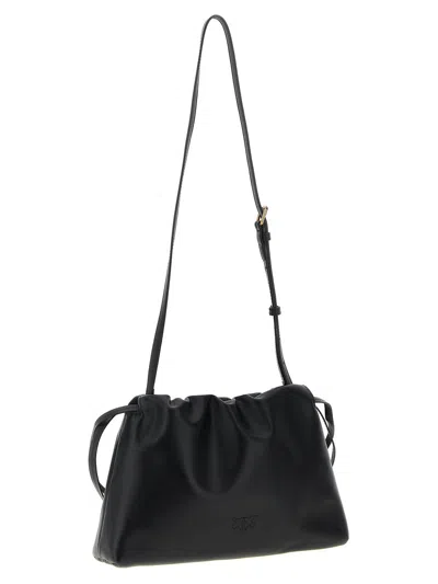 Pinko Maxi Clutch With Soft Calfskin Shoulder Strap In Black