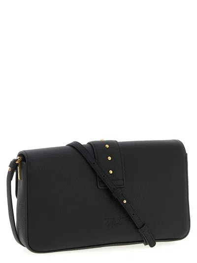 Pinko Love One Mini Slouchy Leather Shoulder Bag In Black