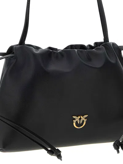 Pinko Maxi Clutch With Soft Calfskin Shoulder Strap In Black