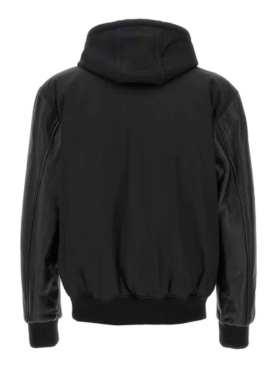 Philipp Plein Nylon And Leather Varsity Bomber Hooded Jacket In Black