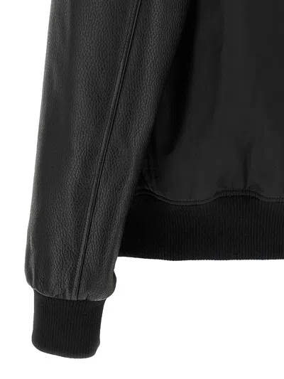 Philipp Plein Nylon And Leather Varsity Bomber Hooded Jacket In Black