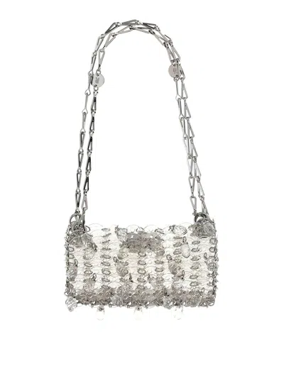 Rabanne Rectangular Shoulder Bag With Crystal And Chain In Silver