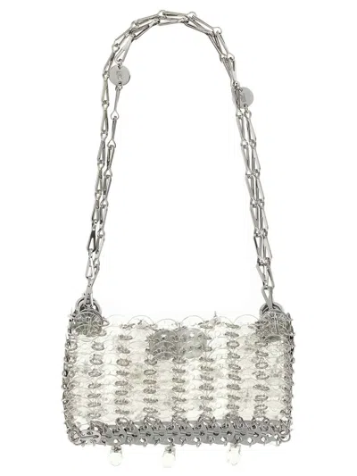 Rabanne Rectangular Shoulder Bag With Crystal And Chain In Silver