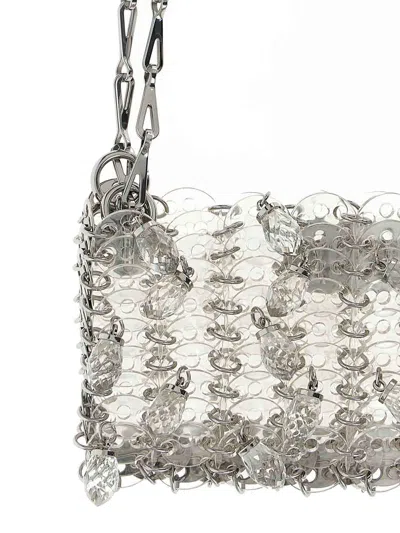 Rabanne Rectangular Shoulder Bag With Crystal And Chain In Silver
