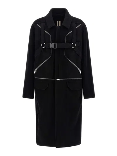 Rick Owens Long Sleeve Collared Coat Front Pockets In Black