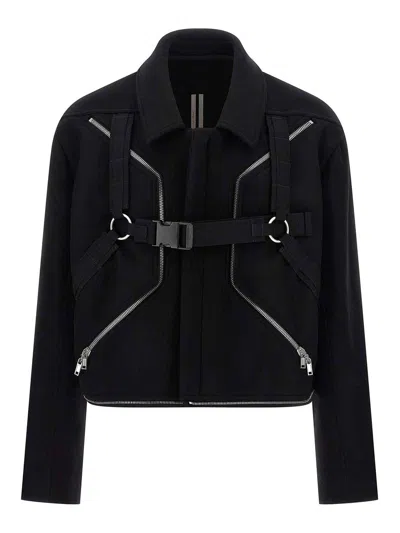 Rick Owens Long Sleeve Collared Coat Front Pockets In Black