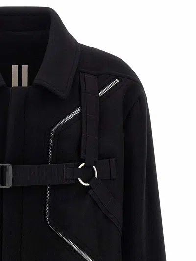Rick Owens Long Sleeve Collared Coat Front Pockets In Black