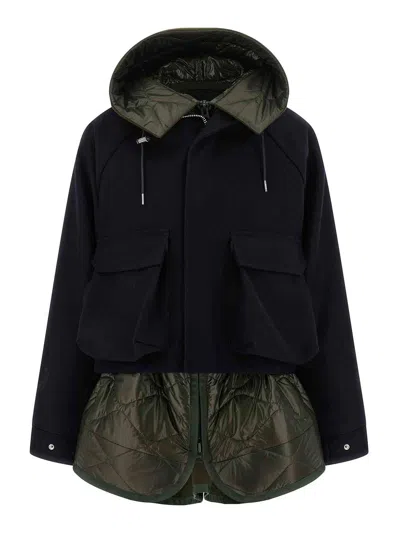 Sacai Wool Melton Blouson With Down-effect Inner Jacket In Multi
