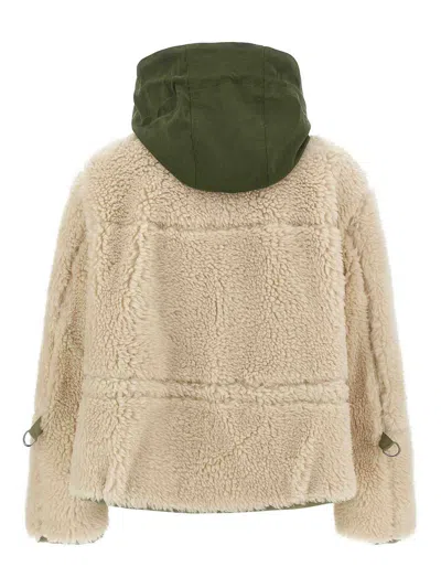 Sacai Ecru/khaki Green Two-tone Jacket In White