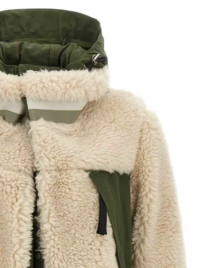 Sacai Ecru/khaki Green Two-tone Jacket In White
