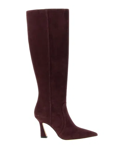 Stuart Weitzman Naomi Suede Kitten Tall Boots In Red