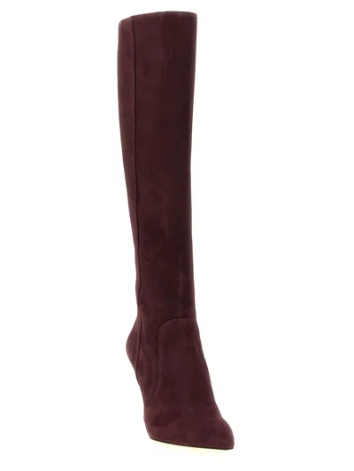 Stuart Weitzman Naomi Suede Kitten Tall Boots In Red
