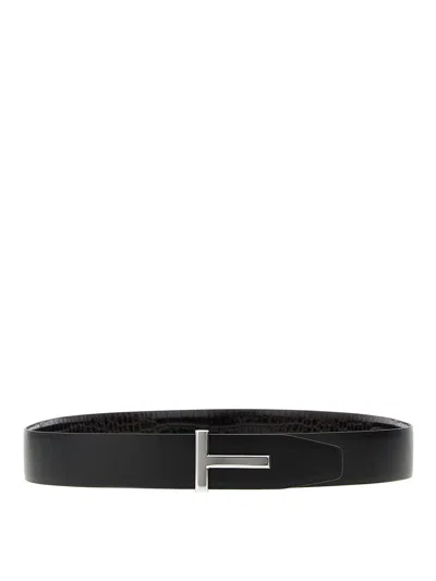 Tom Ford Reversible Crocodile Leather Belt Belts Brown In Black