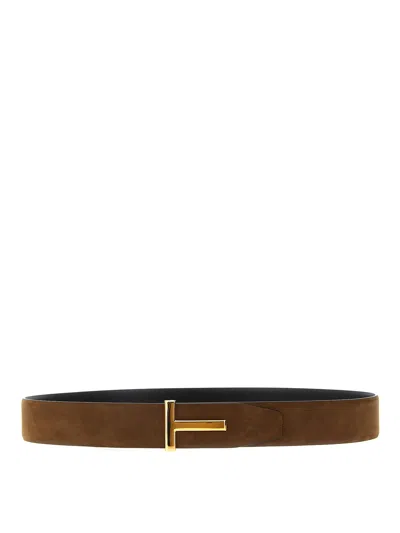 Tom Ford Multicolor Textured Reversible Buckle Belt In Brown